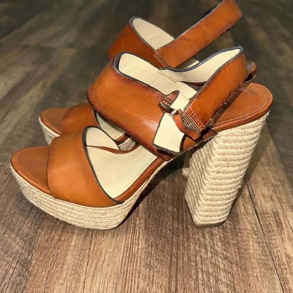 Michael Kors Summer Brown Leather Jute Sandals Size 38 - Picture 4 of 6